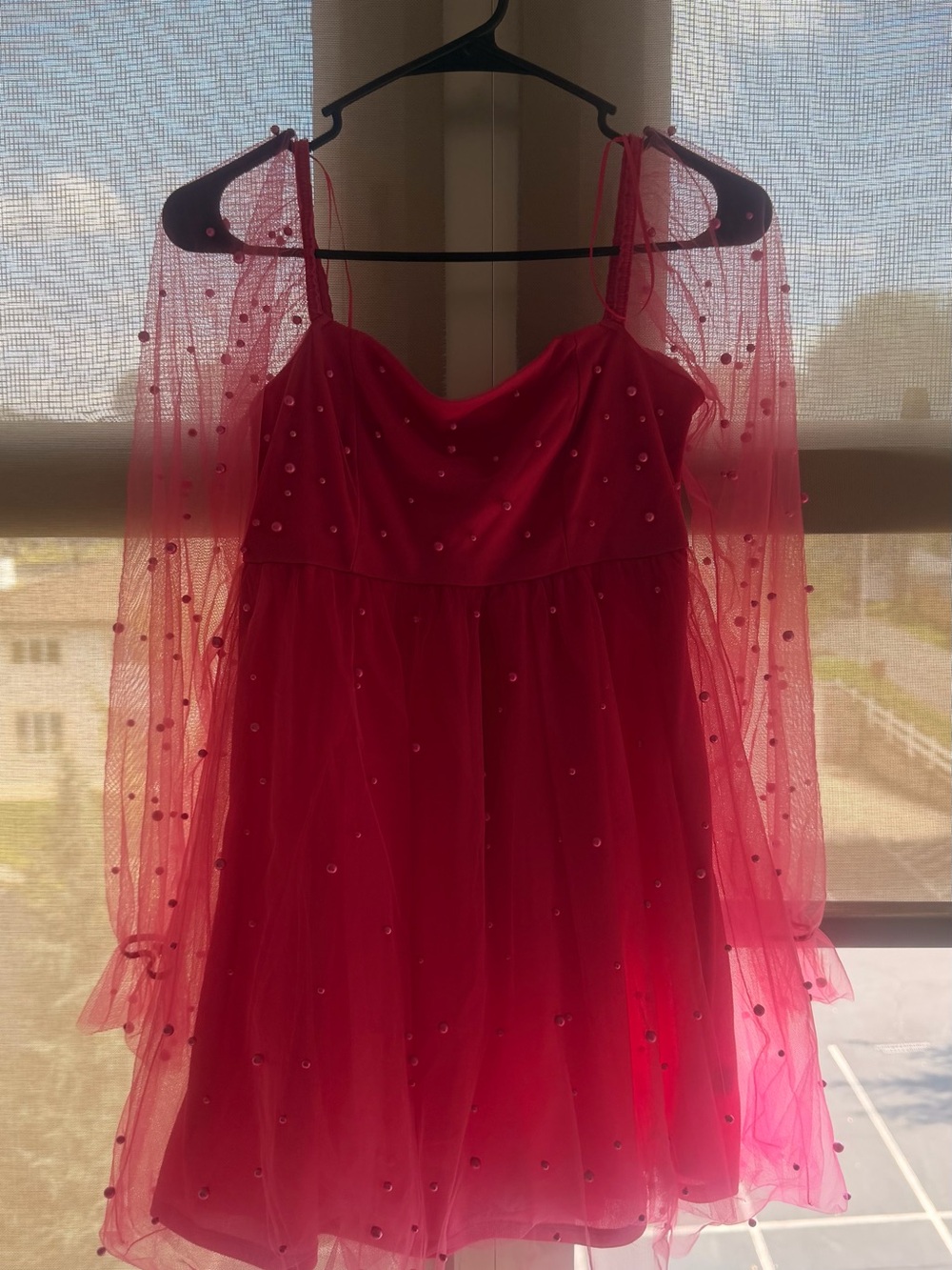 Women's Pink Beaded Tulle Mini Dress